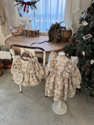 Marron 65｜(3m-18m) 古典碎花荷葉洋裝包屁衣16