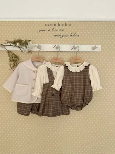 MONBEBE33｜(1y-8y) 排釦格紋吊帶裙13