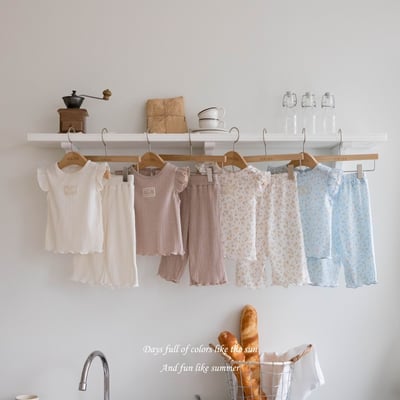 M-KIDS06｜(65-115cm) 素面/碎花飛袖套裝1