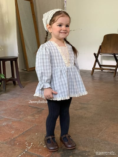 JE547｜(66-90cm) 藍色格紋花邊包屁衣12