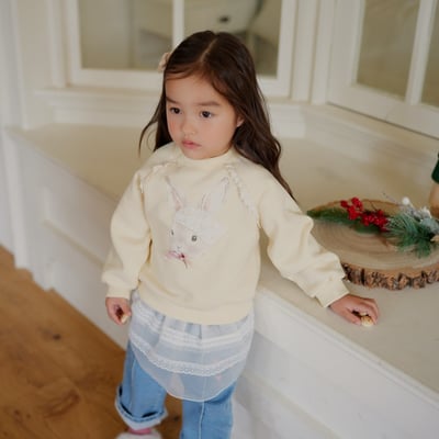 neneru25｜(70cm-125cm) 2色蕾絲小兔印花休閒上衣12