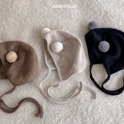 Bebe holic05｜(free) 絨球刷毛綁帶帽2