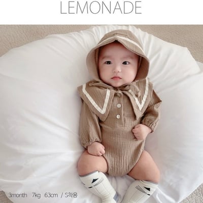LEMONADE44｜(55cm-85cm) 2色尖翻領包屁衣含帽子10