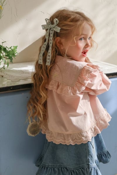 FLO31｜(75-140) 2色荷葉蕾絲翻領襯衫5