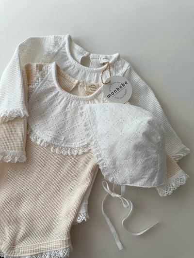 MONBEBE08｜(0m-12m) 蕾絲綁帶帽4