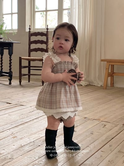 JE22｜(73-100cm) 格紋花邊套裝1