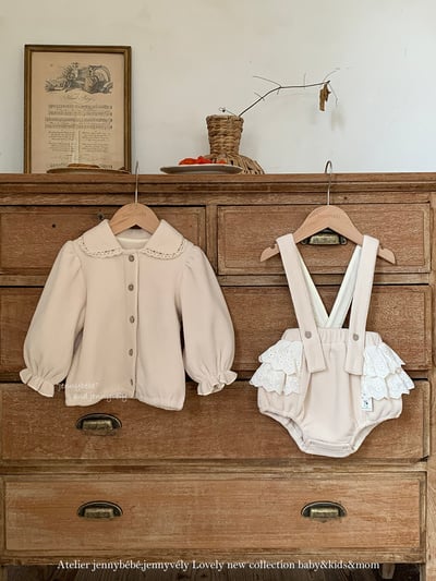 JE 606｜(73-100cm)  絨毛翻領吊帶褲套裝1