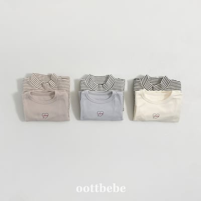 Oottbebe82｜(0m-12m  1y-7y)  薄絨愛心+條紋上衣兩件組2