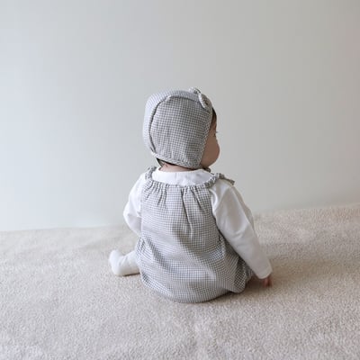 LEMONADE01｜(55cm-85cm) 2色格紋肩帶包屁衣含小熊帽子8