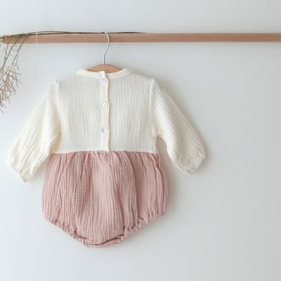 LEMONADE26｜(55cm-85cm) 2色撞色拼接包屁衣含帽子圍兜21