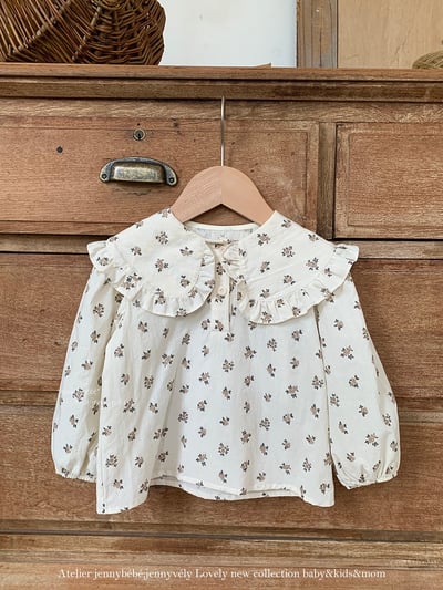 JE576｜(73-100cm) 花邊翻領碎花襯衫/棉紗花邊束口褲3