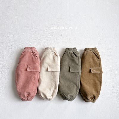 vivid10｜(78cm-125cm) 燈芯絨口袋工裝縮口褲1