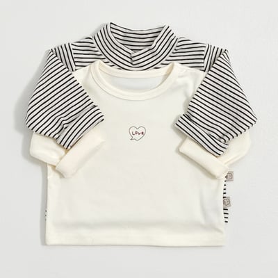 Oottbebe82｜(0m-12m  1y-7y)  薄絨愛心+條紋上衣兩件組5