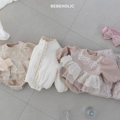 Bebe holic53｜(3m-18m) 蕾絲圍裙坑條包屁衣10