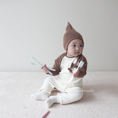 LEMONADE47｜(55cm-85cm) 3色撞色口袋連身包屁衣含帽子5