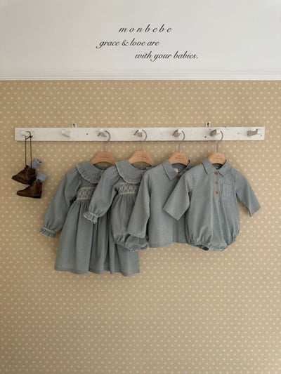 MONBEBE16｜(3m-24m) 細格紋有領包屁衣9
