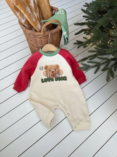 Nutt01｜(3m-16m) 小熊印花撞色休閒連身衣含帽子8