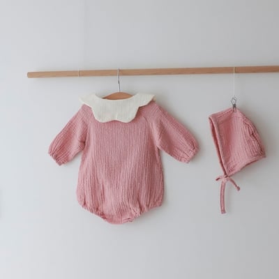 LEMONADE02｜(55cm-85cm) 2色花瓣領包屁衣含帽子13