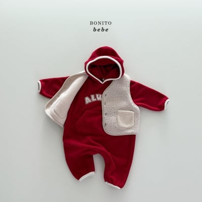 Bonito59｜(3m-18m) 英字撞色連帽連身衣8