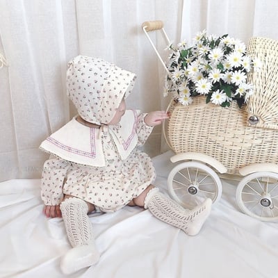 LEMONADE37｜(55cm-85cm) 2色玫瑰碎花翻領包屁衣含帽子6