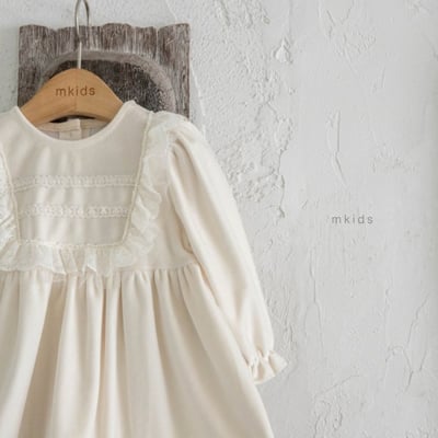 M-KIDS37｜(65-115cm) 2色法式絨面蕾絲洋裝8