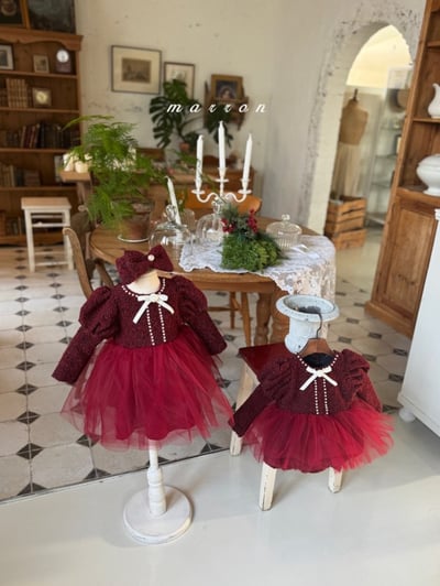 Marron 62｜(1y-6y) 宮廷袖珍珠小香薄紗洋裝5