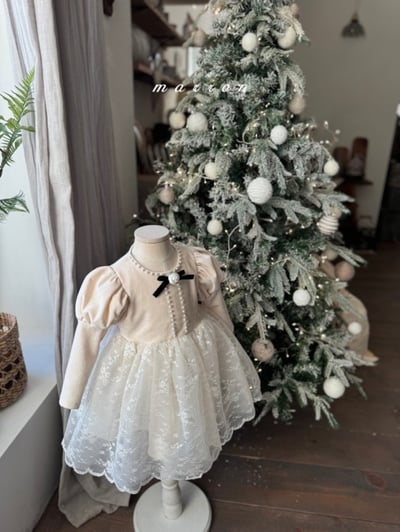 Marron 60｜(1y-6y) 宮廷袖珍珠蕾絲紗洋裝12