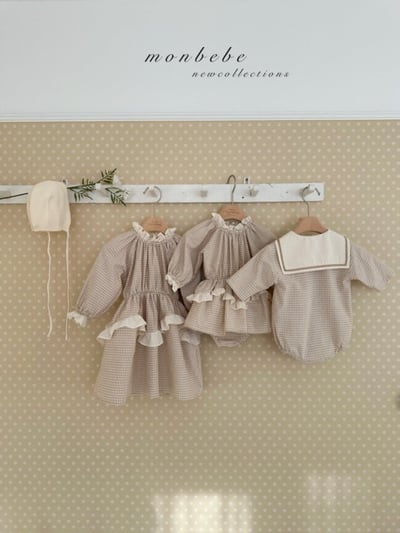 MONBEBE38｜(3m-24m) 格紋水手包屁衣6