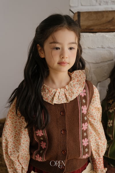 OREN32｜(85-120cm) 復古小花針織排扣背心7