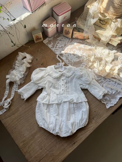 Marron61｜(3m-18m) 蕾絲公主袖包屁衣4