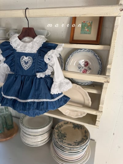 Marron33｜(3m-18m) 愛心刺繡蕾絲花邊包屁衣6