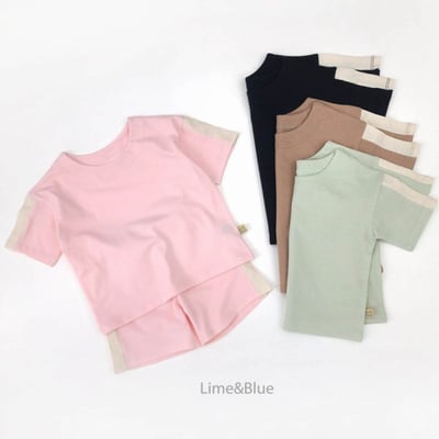 LIME&BLUE24｜(80-118cm)  袖邊拼色套裝1