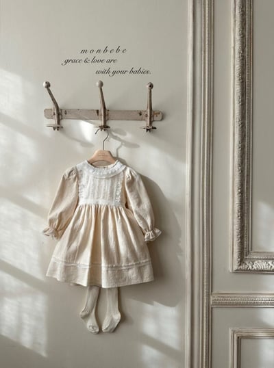 MONBEBE02｜(1y-8y) 蕾絲滾邊緞帶洋裝2