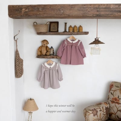 M-KIDS32｜(65-115cm) 2色抓皺圓領洋裝15