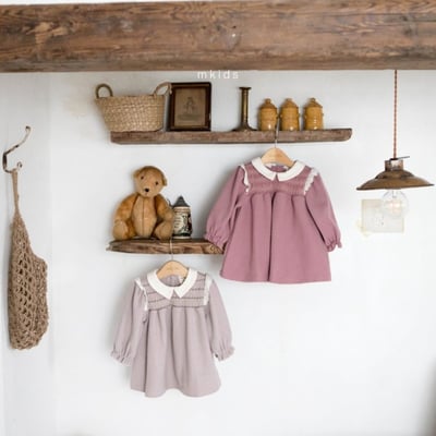 M-KIDS32｜(65-115cm) 2色抓皺圓領洋裝1