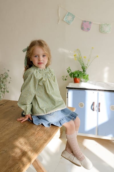 FLO21｜(75-140) 2色愛心荷葉牛仔裙18