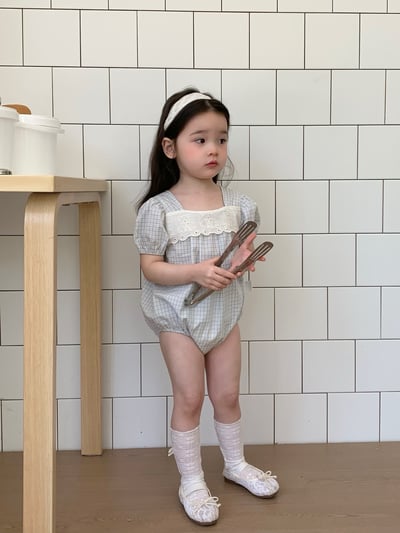 JE45｜(66-120cm) 水藍格紋包屁衣/洋裝2