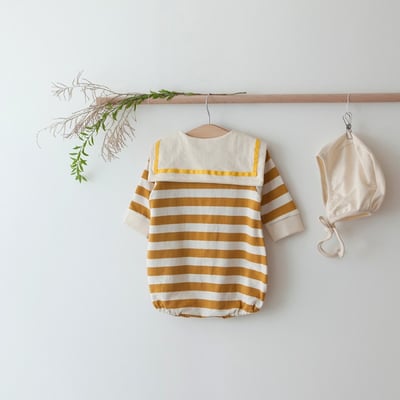 LEMONADE29｜(55cm-85cm) 2色粗條紋包屁衣含帽子13