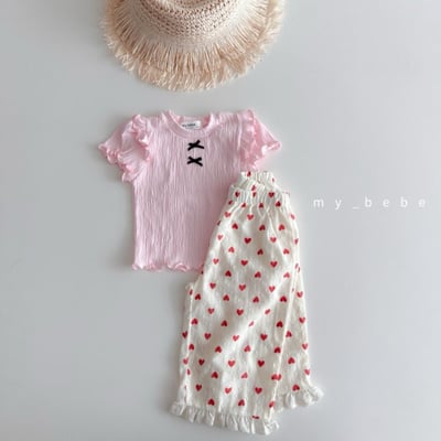 my_bebe30｜(80-120cm) 蕾絲邊直筒長褲4