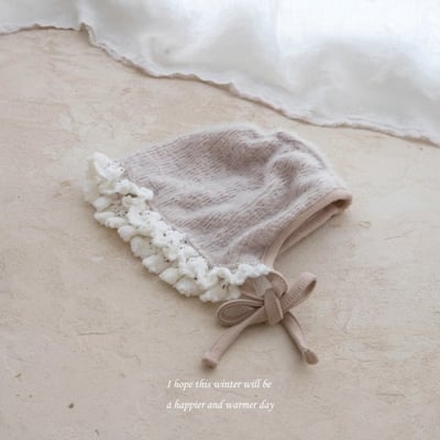 M-KIDS18｜(55-85cm) 2色蕾絲花邊針織綁帶帽12