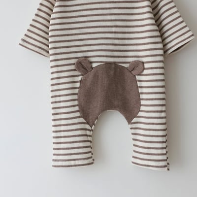 LEMONADE06｜(55cm-85cm) 2色小熊條紋包屁連身衣含帽子8