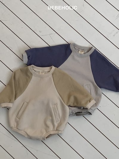 Bebe holic58｜(3m-18m) 撞色口袋包屁衣1