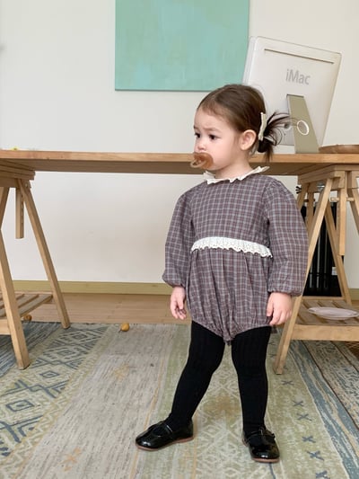 JE618｜(73cm-100cm) 格紋蕾絲綁帶包屁衣18