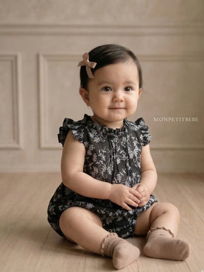 Mon petit02｜(66-90cm) 摺線墨花包屁衣16