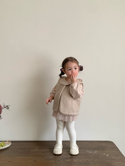 JE617｜(73cm-110cm) 翻領蝴蝶結薄紗包屁衣/羊羔毛背心9