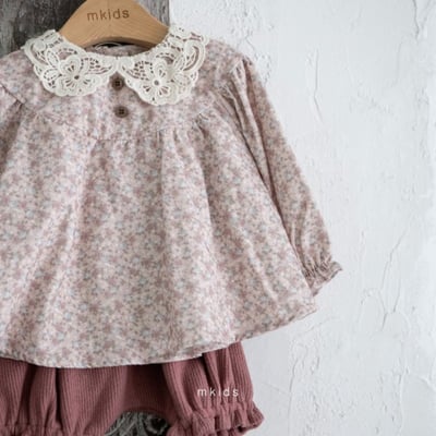 M-KIDS47｜(65-80cm) 2色蕾絲領碎花燈籠褲套裝4