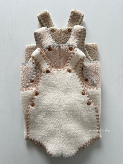 MONBEBE23｜(6m-4y) 滾邊刷毛吊帶褲1