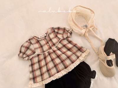 Valubebe 52｜(65-90cm) 格子泡泡袖襯衫9