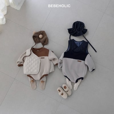 Bebe holic48｜(3m-18m) 拼接色內刷毛包屁衣10