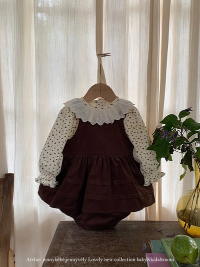 JE582｜(73-100cm) 滾邊翻領上衣/燈芯絨吊帶包屁裙1